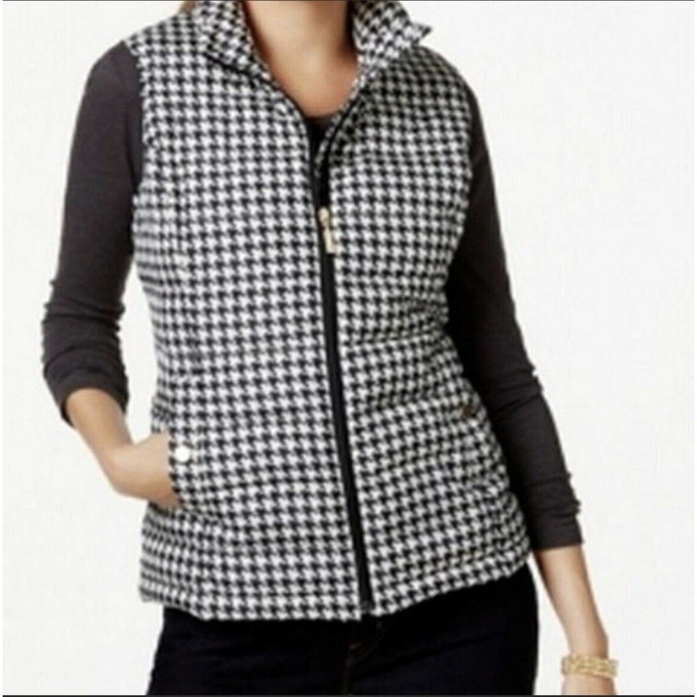 Charter Club Black White Houndstooth Puffer Vest Size Small